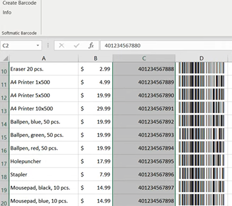 EAN 13 barcode font in Excel